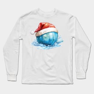 Christmas Waterpolo Ball in Santa Hat Long Sleeve T-Shirt